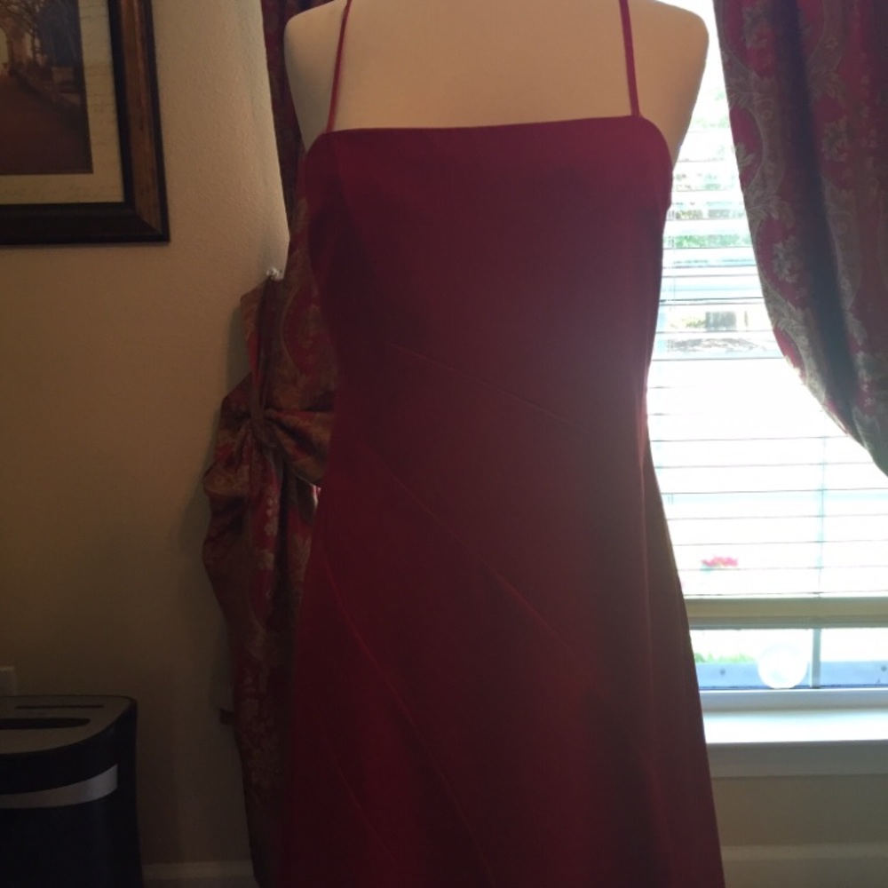 Beautiful crimson red evening gown.